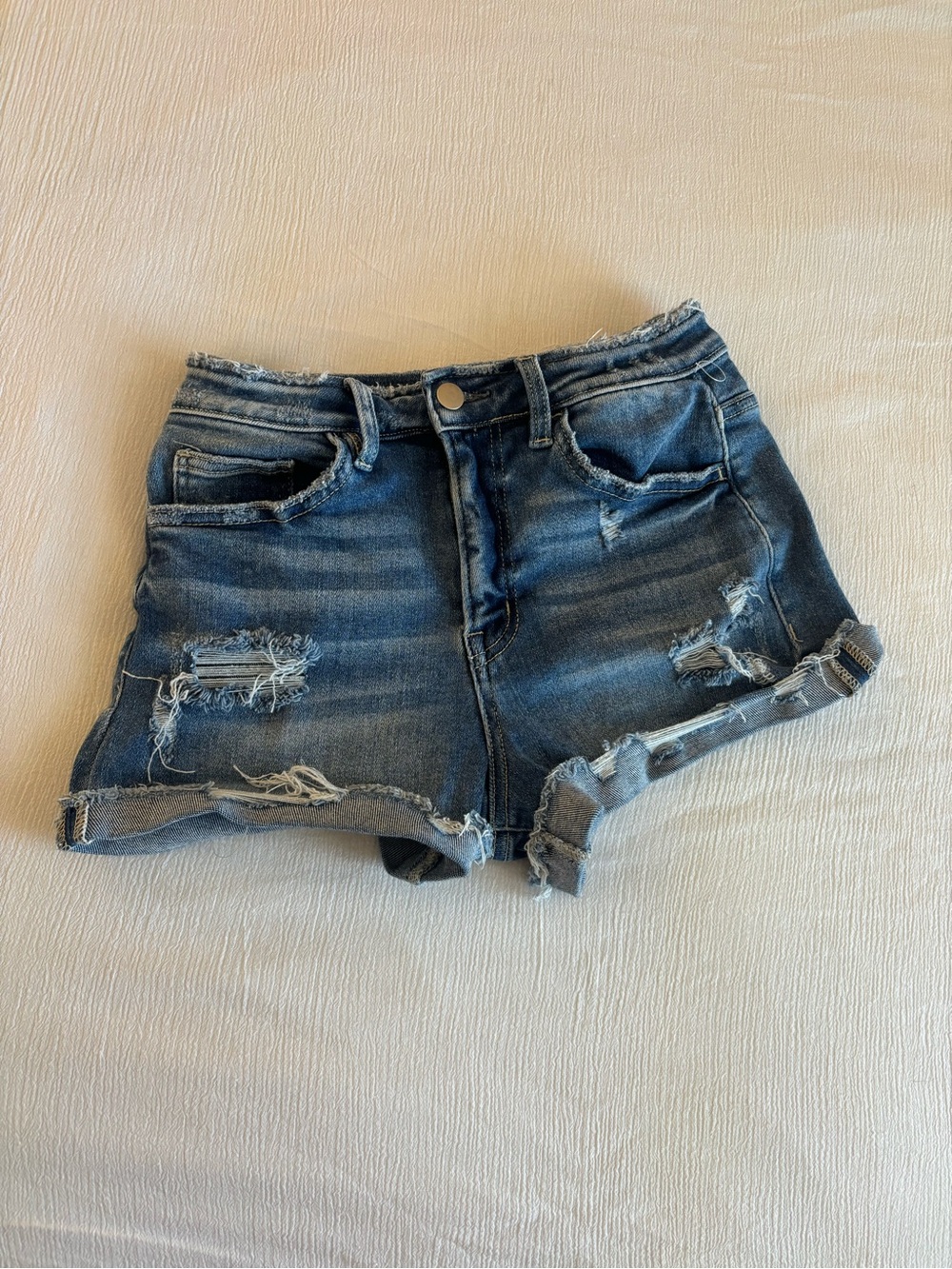Women's Distressed Denim Shorts - Blue